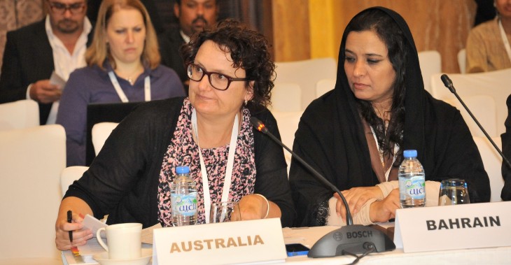 Fiona Bartlett (left) representing Australia at the 3rd Meeting of Signatory States of the Dugong MOU, Abu Dhabi, 13-14 March 2017.