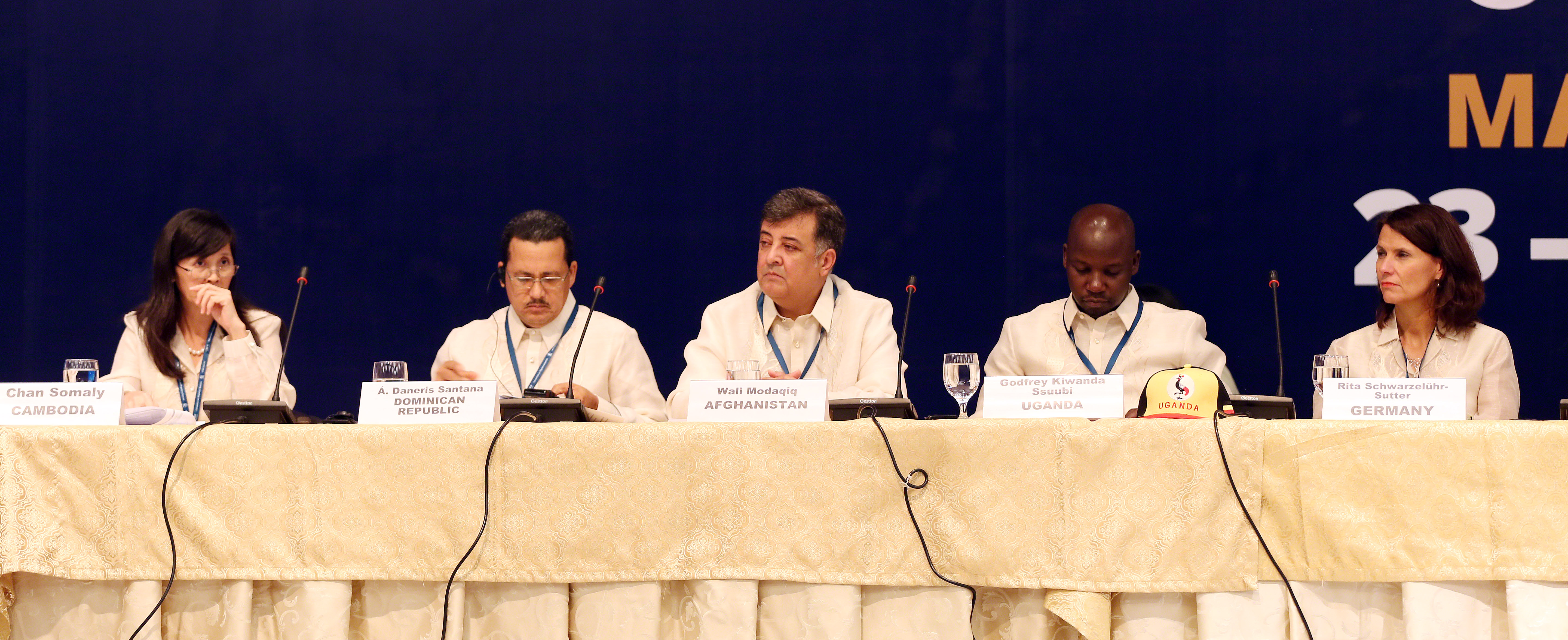 Chan Somaly, Deputy Secretary General National Council for Sustainable Development, Cambodia; Ángel Daneris Santana, Dominican Republic; Wali Modaqiq, Afghanistan; Godfrey Kiwanda Ssuubi, Minister for Tourism, Wildlife and Antiquities, Uganda; and Rita Schwarzelühr-Sutter, Parliamentary State Secretary to the Federal Ministry for the Environment, Nature Conservation, Building and Nuclear Safety, Germany © IISD
